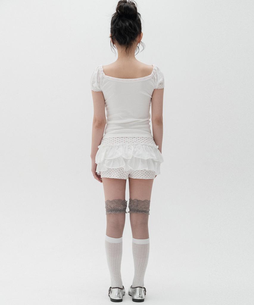 High School Disco Flower Tiered Layered Skirt_Ivory