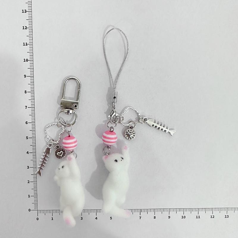 Beflocktes Kätzchen Schlüsselanhänger Fellige Katze Handykette Riemen Anhänger Schlüsselring Schmuck Anti-Verlust Lanyard Taschenanhänger