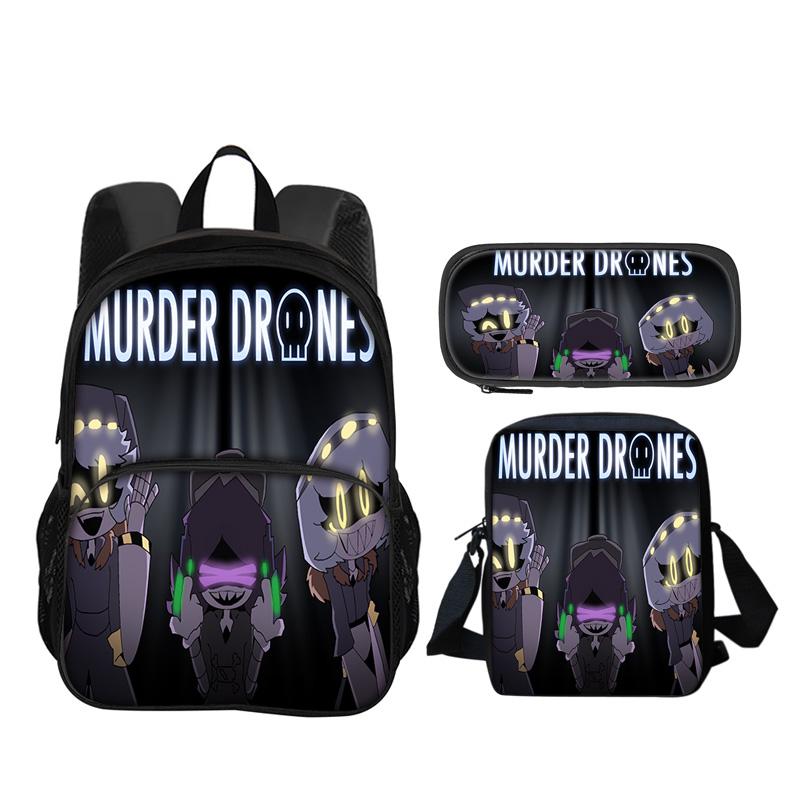 Murder Drones Round Front Bag Backpack Pen Bag Shoulder Bag 3Pcs Set Versatile  Boy or Girl School Birthday Best Gift