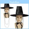 Vintage Han Style Flat Top Hat With Beaded Chain For Cosplay Cultural Events And Gift Giving