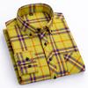 Men's Plus Size Pure Cotton Brushed Plaid Long Sleeve Shirt - Business Casual & Breathable