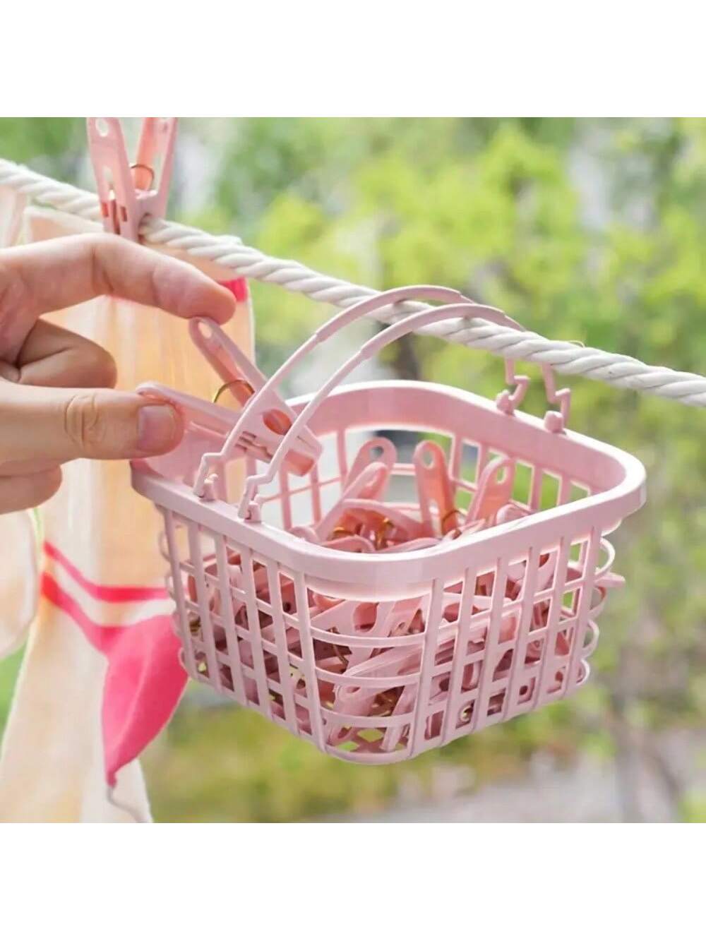 1Set/30pcs Plastic Clothes Pins, Clothes Drying Clips, Windproof Clothes Clips, Small Clothes Pegs (With Basket) розовый