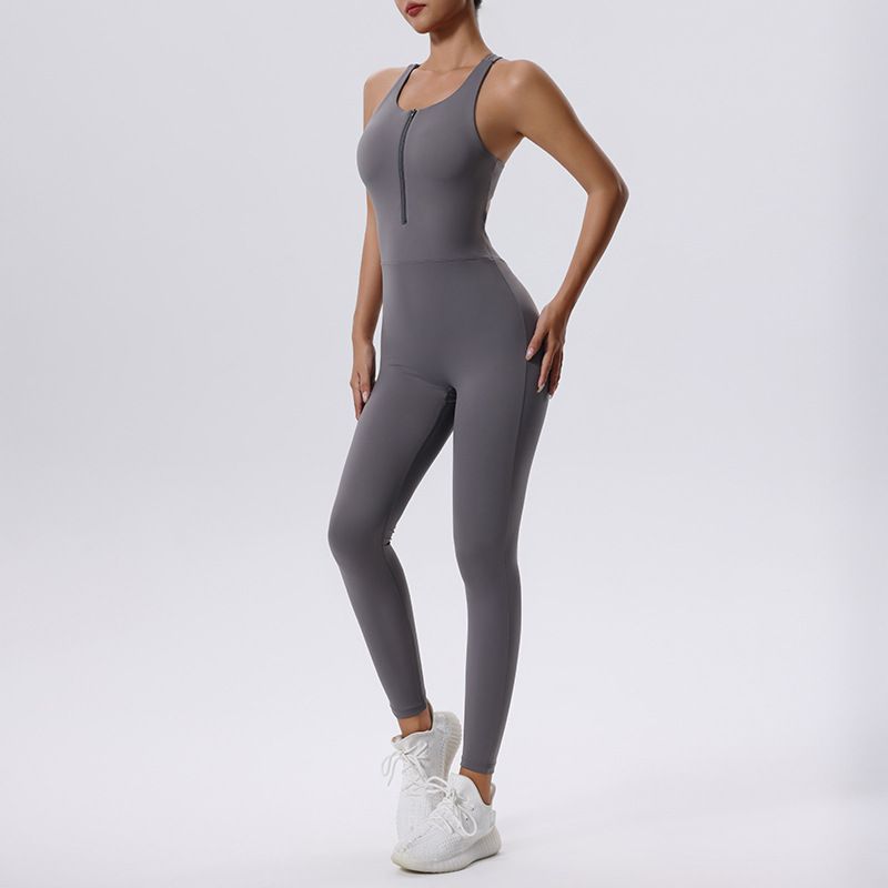 Yoga Bodysuit Women's Bra Nude Feel Sports Workout Clothes Training Dance One-Piece Hip Lifting Running Trousers Tight