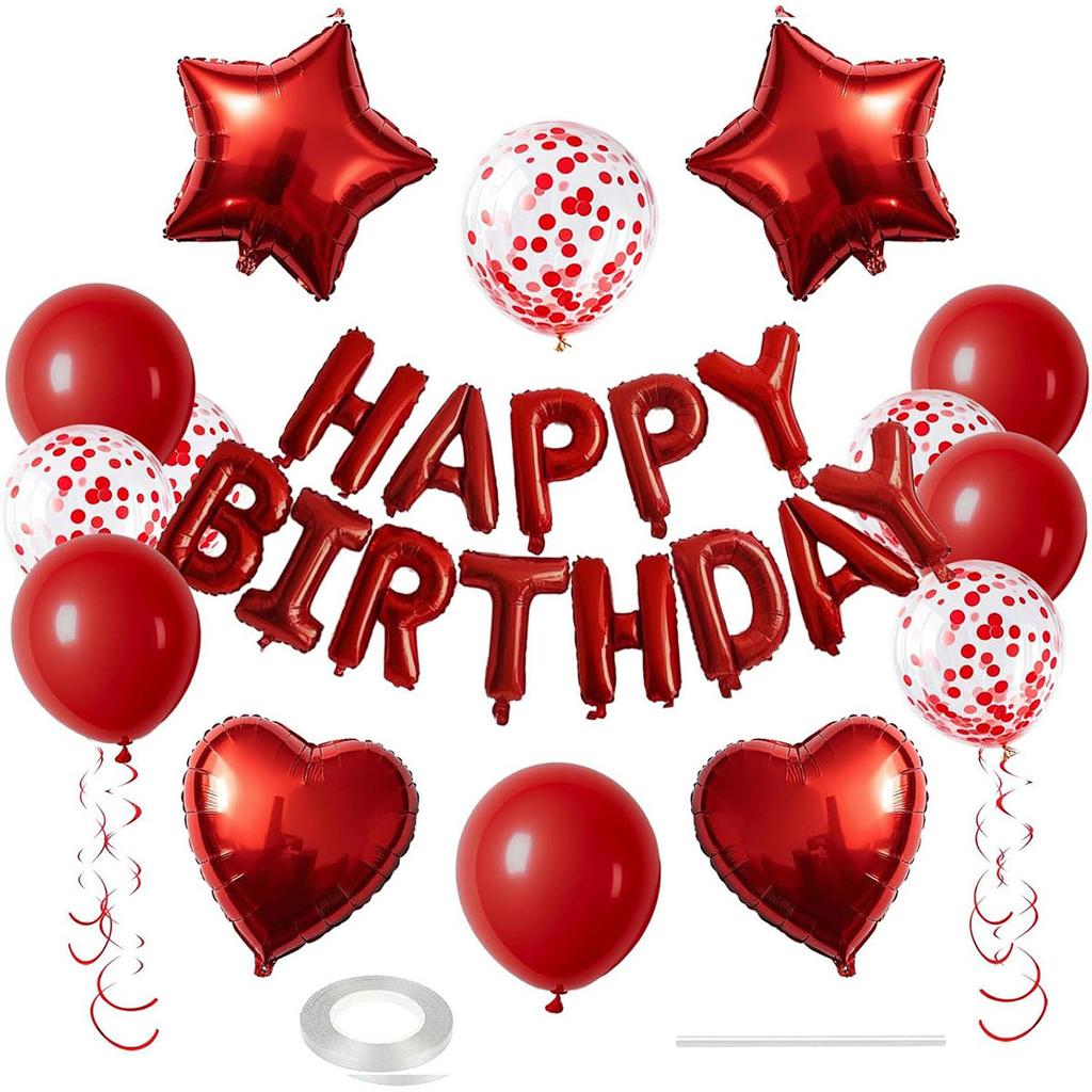 Black Gold Happy Birthday Decorations Balloon Kit with Banner Foil Heart and Star Valentine's Day Wedding Party Balloons