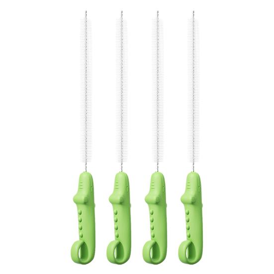 Set da 4 Pezzi Pennello per Pulizia con Manico a Coccodrillo, Pulitore per Cannucce per Alimenti con Asta in Acciaio Inossidabile, Strumento per la Pulizia di Spazi Stretti in Cannucce per Biberon e Tazze d'Acqua
