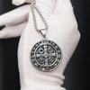 Men Necklace with Double Sided Saint Benedict Symbol Retro Religious Neckchain Alloy Clavicle Chain Fashion Accessory