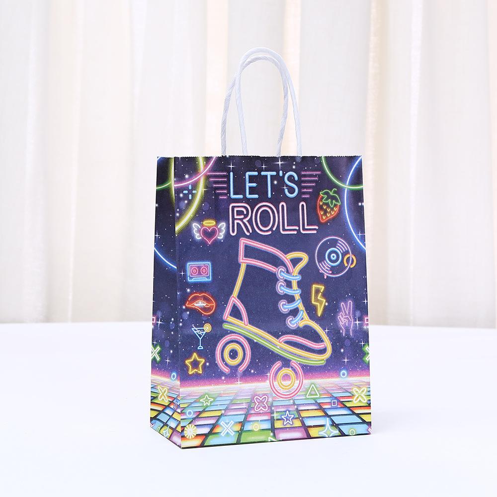 2026 NEW roller skate neon design paper bag gift wrapping bags for sweets personalized packaging kids party birthday gift bag