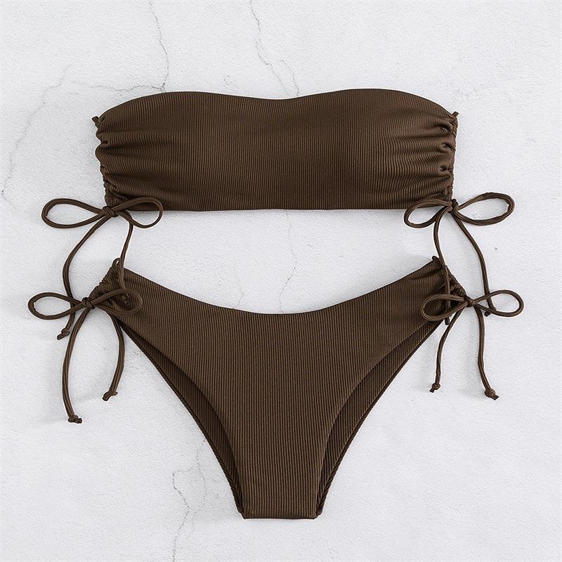 Sexy Strapless Backless Bikini 2 Piece Set Women Solid Split Swimsuit High Waist Beach New Summer Swimwear Set