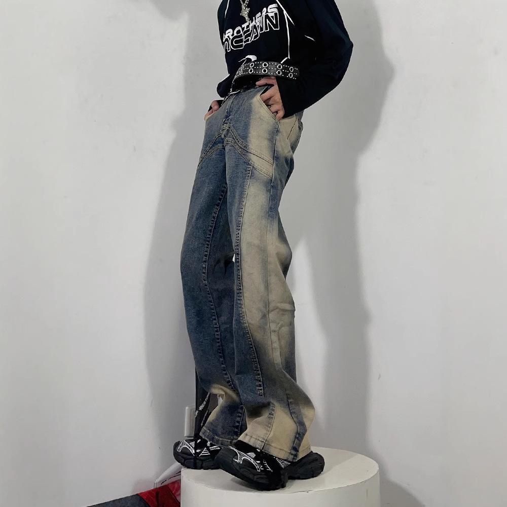 American high street vibe washed retro micro-flared jeans men's hiphop loose and thin trousers trendy pants trendy