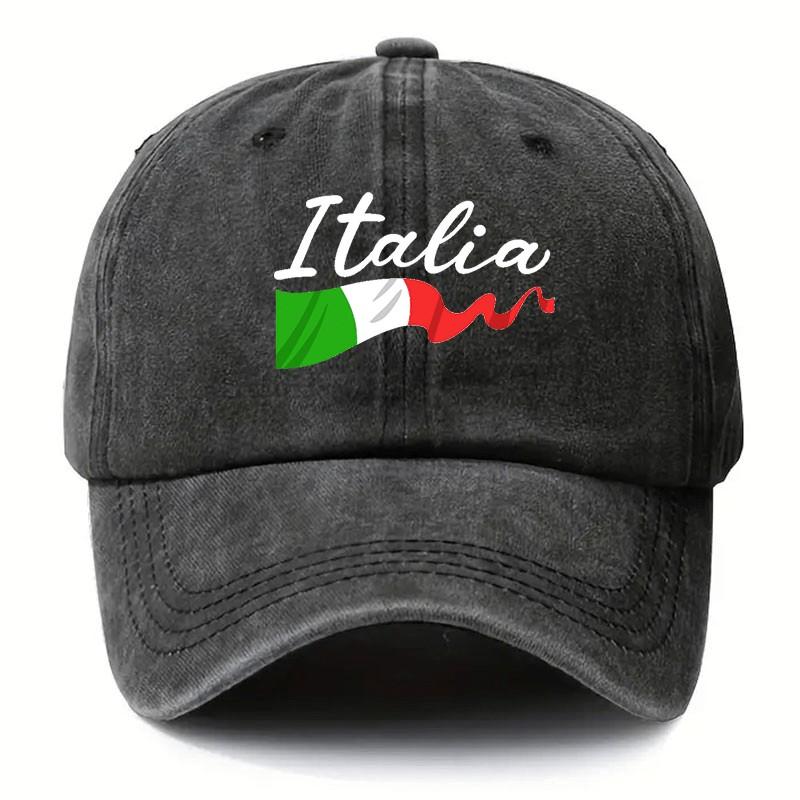 Italia Flag Script Baseball Cap Unisex Distressed Polyester Outdoor Casual Curved Brim Hat