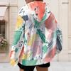 Women Plus Size Long Sleeve Drawstring Zip Up Geometric Printed Hoodie With Pockets