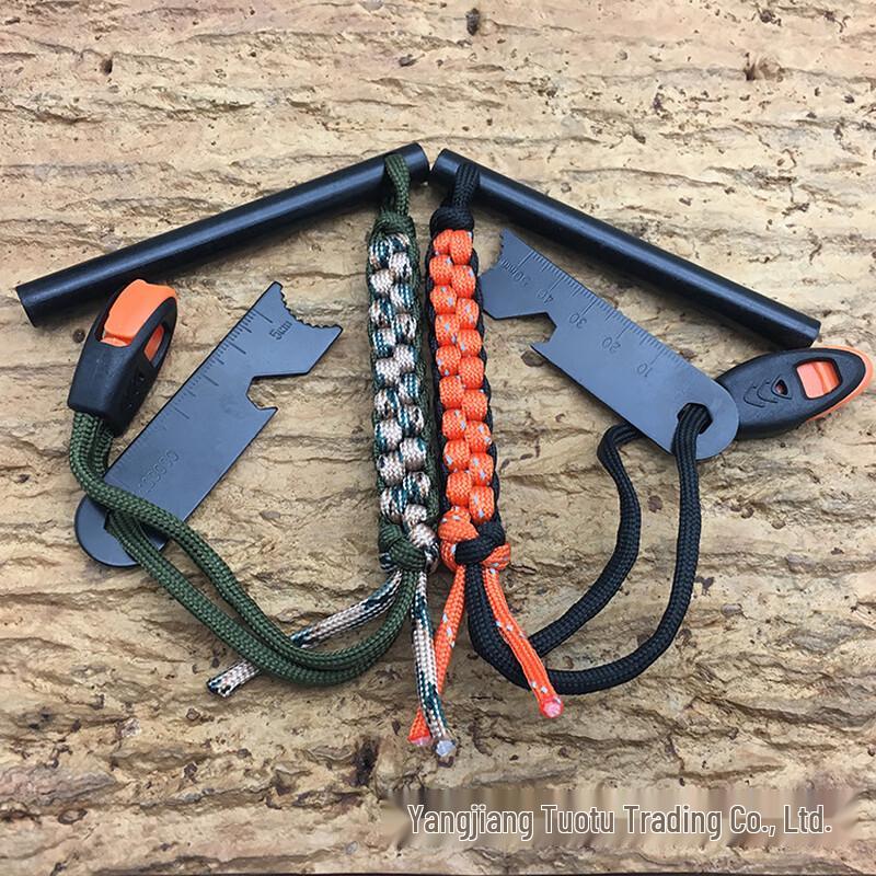Outdoor Survival Flint Fire Starter with Paracord Lanyard