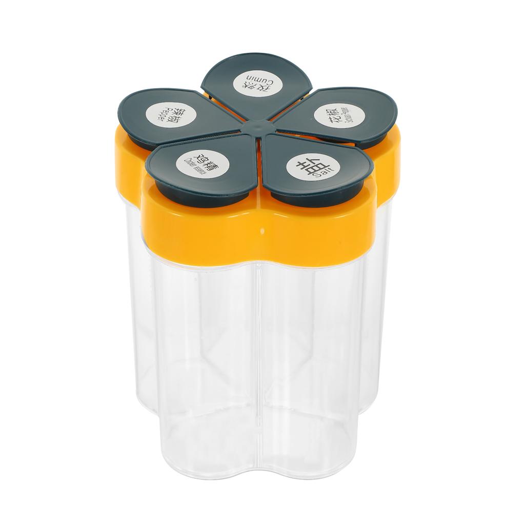 5 in 1 Spice Container Seasoning Jar Plastic Multi-Compartment Salt Pepper Sugar Holder Household Kitchen Accessory Condiment