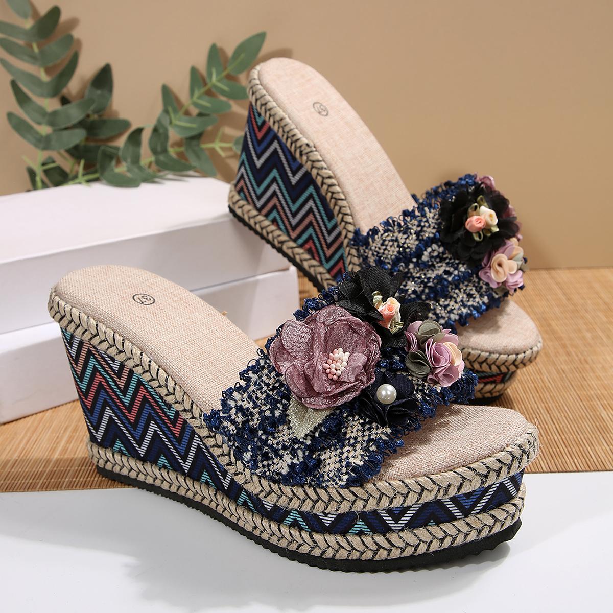 

Женские босоножки на танкетке, босоножки на платформе, высокий каблук 10 см, 2025 г., новый стиль, винтажная резиновая подошва, летняя подкладка из полиуретана 42