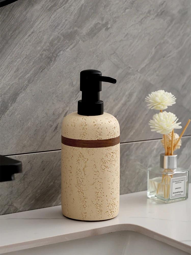 Windkanal Steinmaserung Sandstein Rund Lotionflasche Badezimmer Druckverschluss Shampoo Leere Flasche Seifenspender Badezimmerzubehör