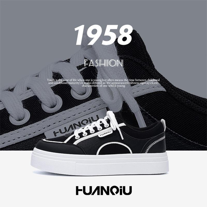 Global casual board shoes men's ZHQ-HY1008 summer Korean version of trendy shoes versatile platform students low-top black men's shoes