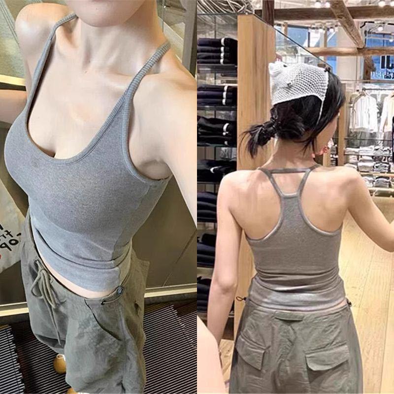 Women's Summer Sleeveless Camisole with Chest Pads - Halter Neck Sports Yoga Top