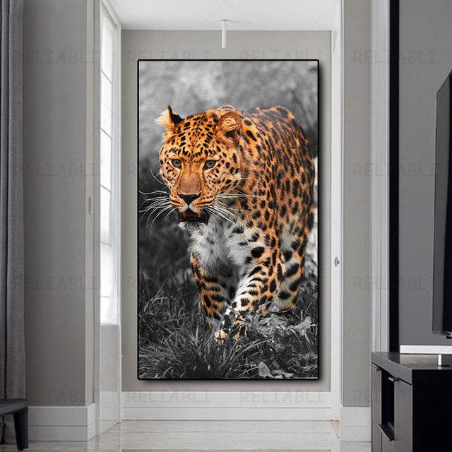 Leopard Painting On Canvas Big Cat Posters and Prints Animal Wall Picture Hand-Printed Wall Art for Living Room Entrance Decor