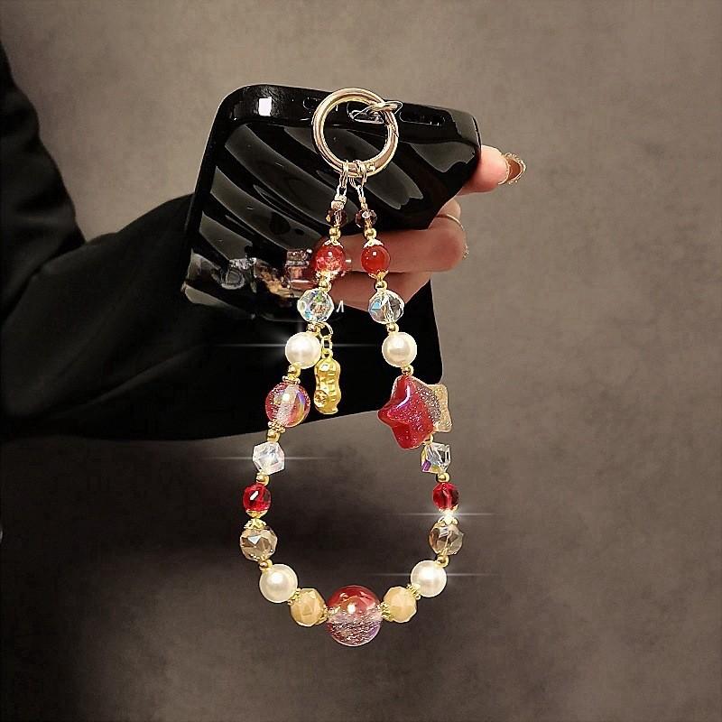 No Brand Phone Lanyard With Water Crystal Beads Pvc Material For Stylish Accessory