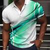 Fashion Men'S Polo Shirt 3D Gradient Line Summer Short Sleeve TShirts Casual Daily Lapel Tops Tees Striped T Shirt Man Clothing