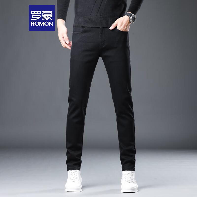 ROMON Men's Business Casual Straight Leg Elastic Jeans 08KZ