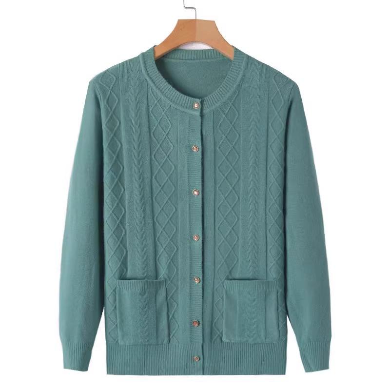 Dámské měkké pletené svetry pro ženy středního věku a starší, jaro, podzim, jednobarevné, elegantní kardiganová bunda, svrchní oděv, topy, matka