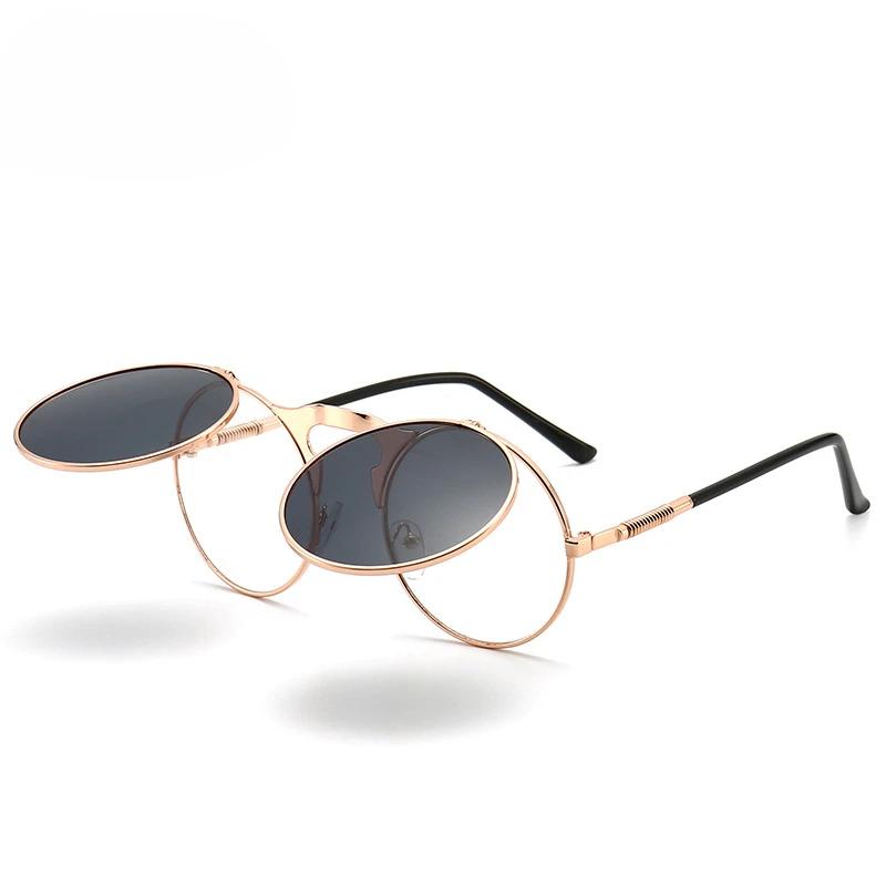 Óculos Metálicos Punk Vintage Protetores Steam Flip Óculos de Sol Masculinos UV400 Dobráveis Multifuncionais para Homens