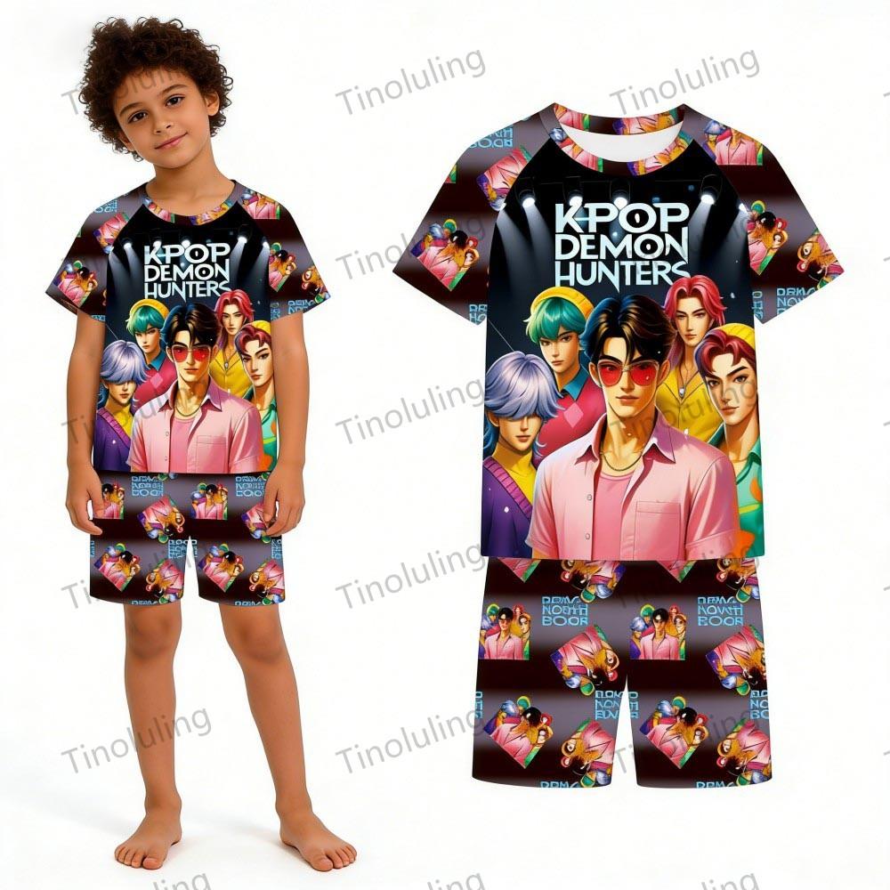 Boys Girls Pajamas Sets Summer Kids Pjs Short 3 5 6 7 8 9 10 11 12 Years Funny Toddler Pyjamas Kpop Demon Hunters Child Clothing