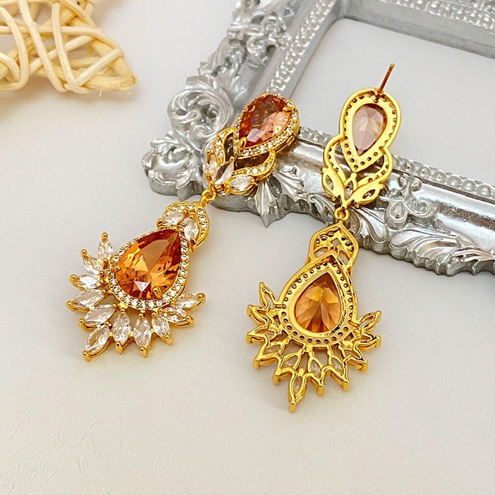 Crystal Pendant Zircon Flower Drop Earrings Silver Needle Stud Earrings  Gifts