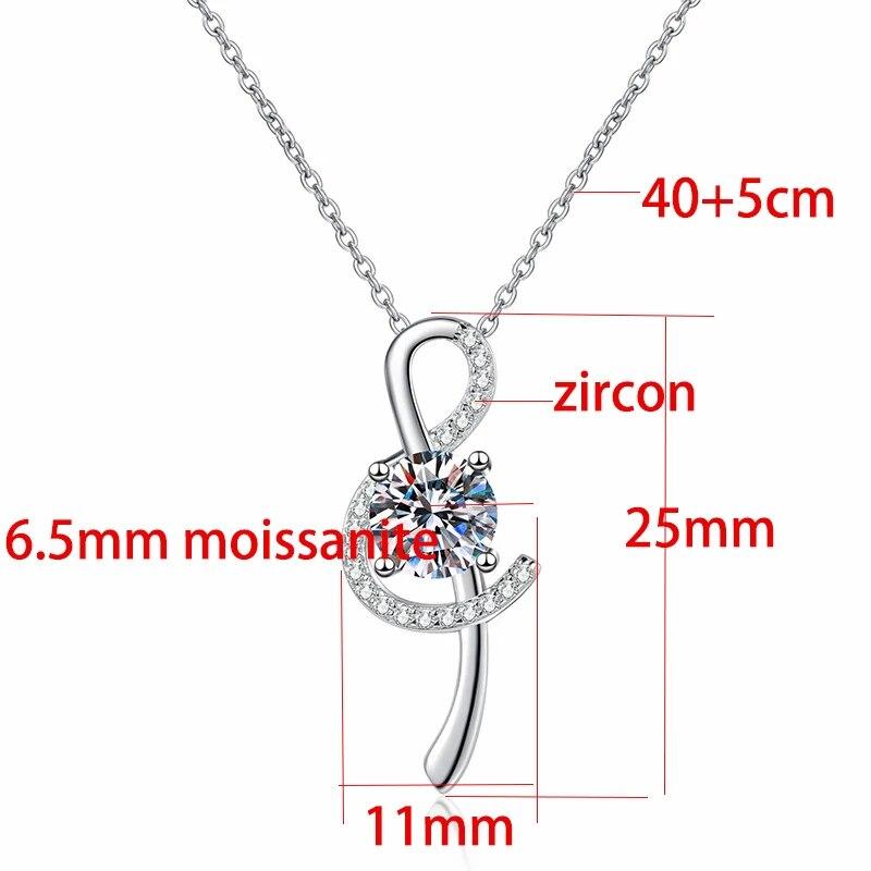 New New 6.5mm S925 Sterling Silver Dvvs1 Moissanite Necklace for Women Note Shine Pendant Elegant Jewelry Christmas Gift GRA