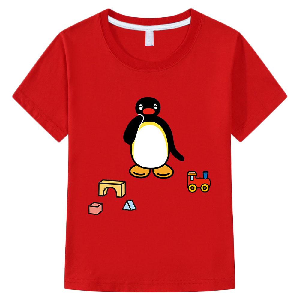 

Pingu Summer 100% Cotton T-shirt Kawaii Boys Cartoon Print Girls Kids Clothing Fashion Streetwear Tees O-neck Short Sleeves summer Tops Anime T-shirt 100 красный