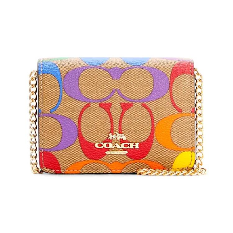 

New COACH Leather Chain Bag, Shoulder Bag, Crossbody Bag, Clutch, Wallet Mini Women s Khaki C4696-IMMU4 10.2*2.5*7.6CM