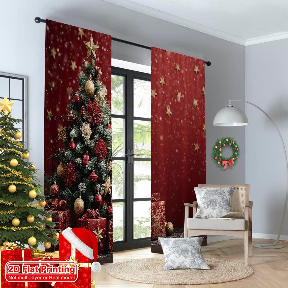 2pcs 2D flat printing Merry Christmas Window Curtains merry christmas1 100% Polyester Without Electricity Spring Use for