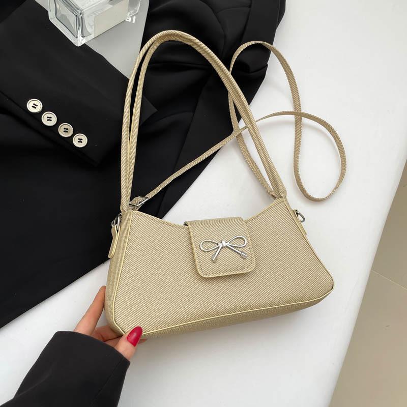 Bow Foreign Style Niche High-end Baguette Bag 2025 Spring New Women's Bag Fashion Single Shoulder Casual Armpit Bag