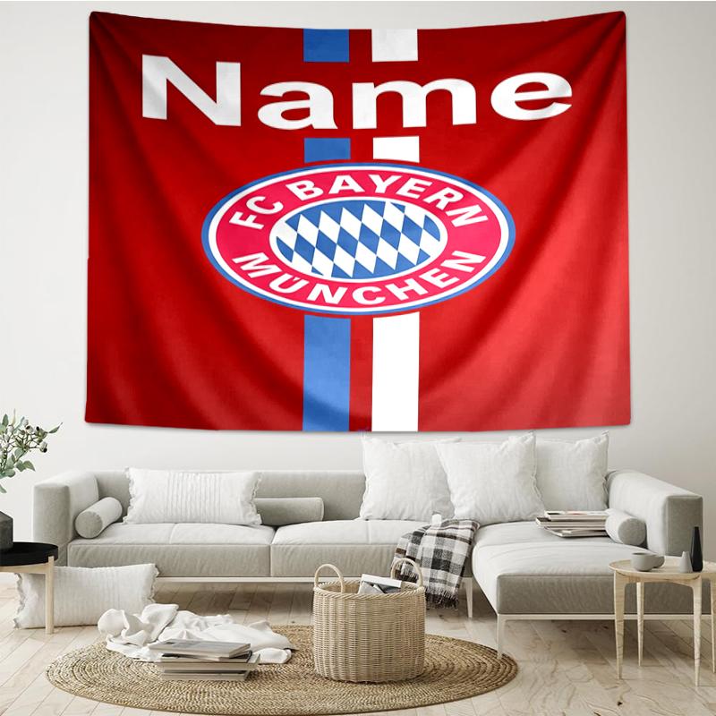 Custom Name Bayern Munich Print Tapestry, Backdrop, Easy Setup, Ideal for Bedroom, Office & Living Room, with Aesthetic Wall Hanging Decor.
