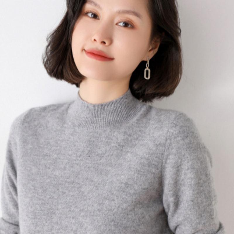 Half High Neck Sweater for Women Pullover Knitted Base Solid Color Loose Long Sleeved Sweater