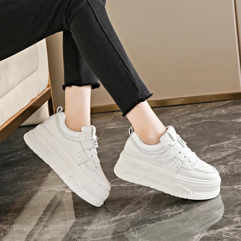 Thick Bottom Vulcanzied Shoes Female Solid Color Chunky Platfrom Sneakers Woman Pu Leather Non-Slip Casual Shoes Spring