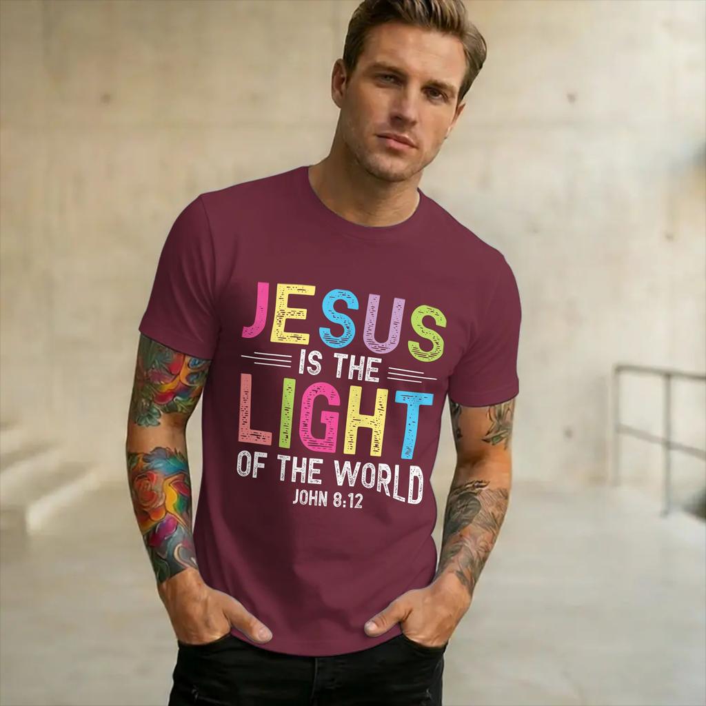 New Arrival Jesus Is The Light Of The World John 812 Christian T Shirt For Unisex Wounisex Cotton Tee Shirt Short Sleeve Clothes