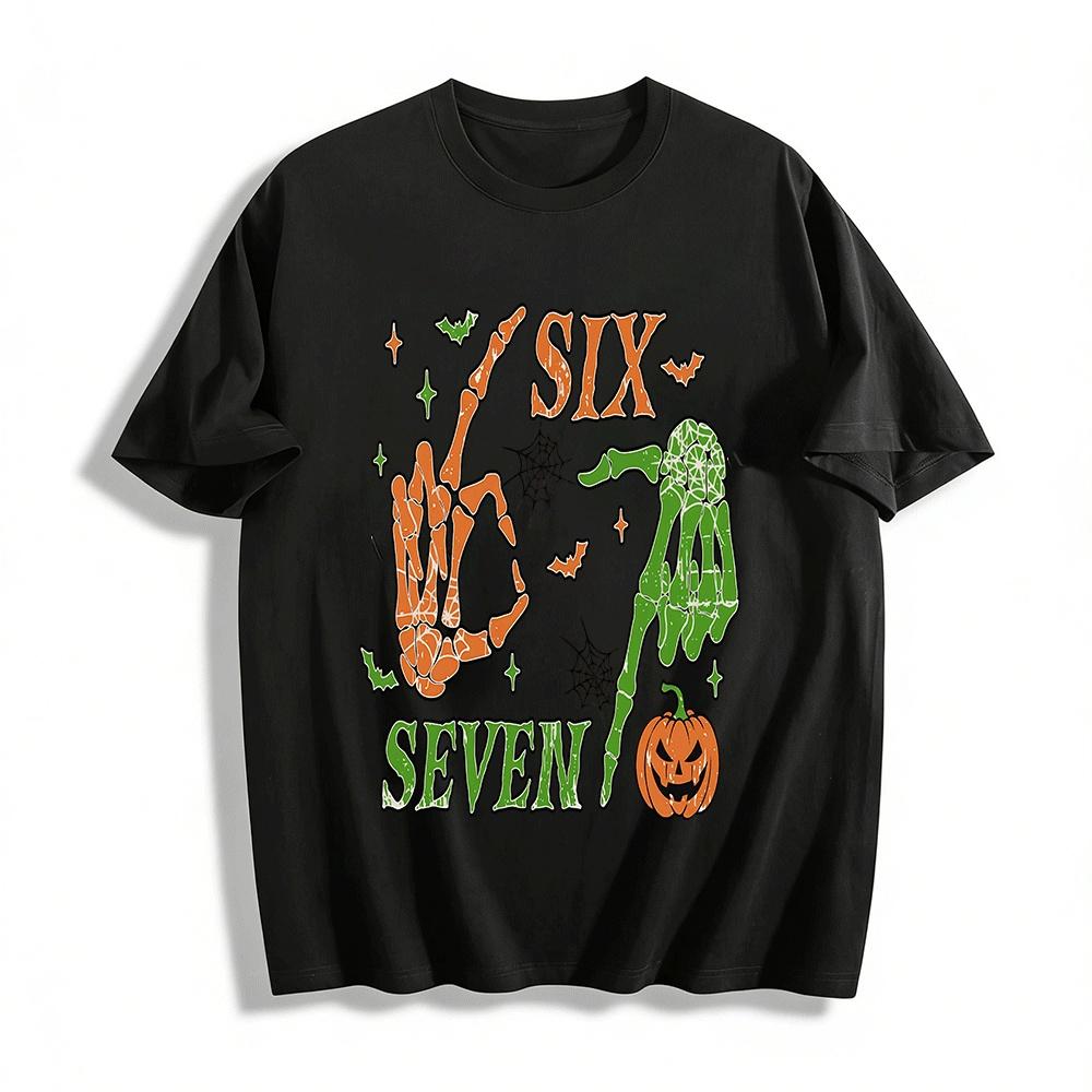 Halloween Skeleton Hand Number Print Casual Adult T-Shirt Pure cotton T-shirt XXS