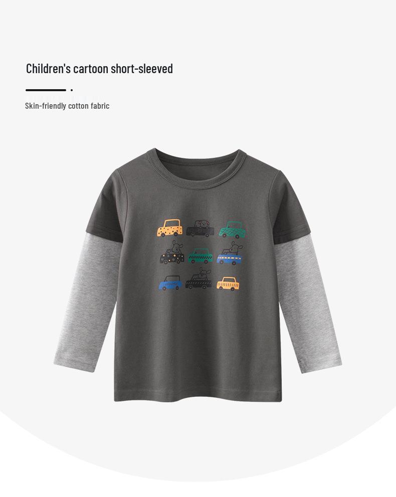 27kids Spring 2026 Boys' Cartoon Long Sleeve T-Shirt - Trendy Children's Clothing Arrival