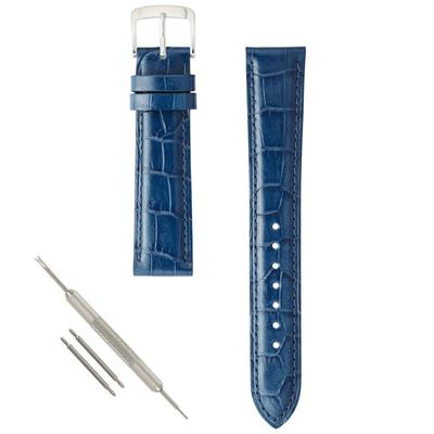 BAMBI Scotchgard Watch Cowhide Leather with Bamboo 10mm To Leather Navy Strap, Crocodile-Embossed Pattern, 20mm, Water-Repellent Band, Blue,