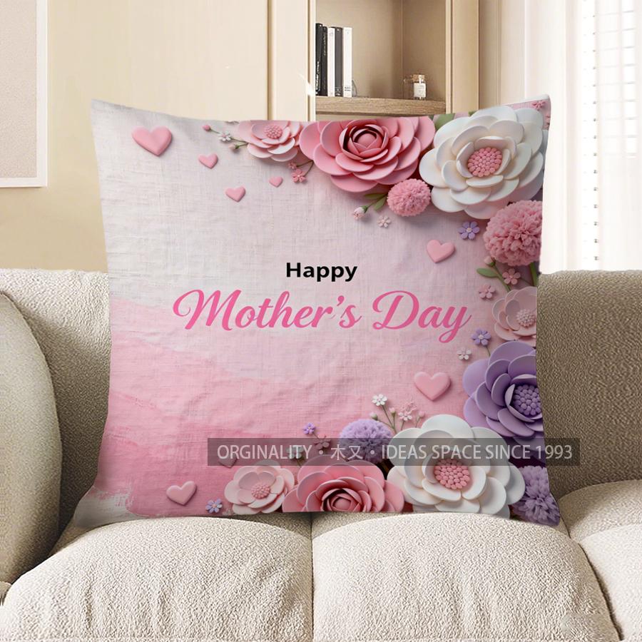 Home Decor Happy Mother'S Day Floral Heart Pattern Cushion Cover Suitable For Sofa Bedroom Car Pillow Cover
