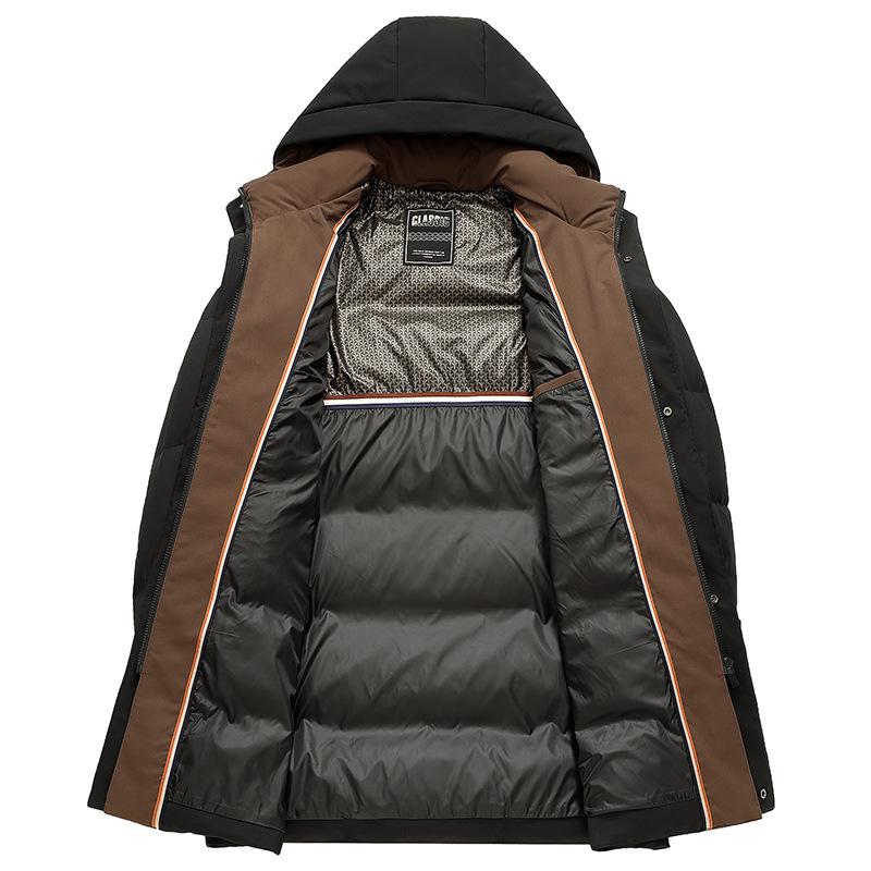 Herren Winter Neu Verdickt Weiß Mittel und Lang Outdoor Kapuzen Daunenjacke Herrenbekleidung