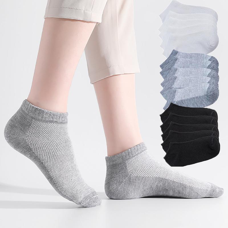 5 Pairs of Breathable Cotton Ankle Low Cut Socks In White, Black, and Gray for Casual and Sport Use