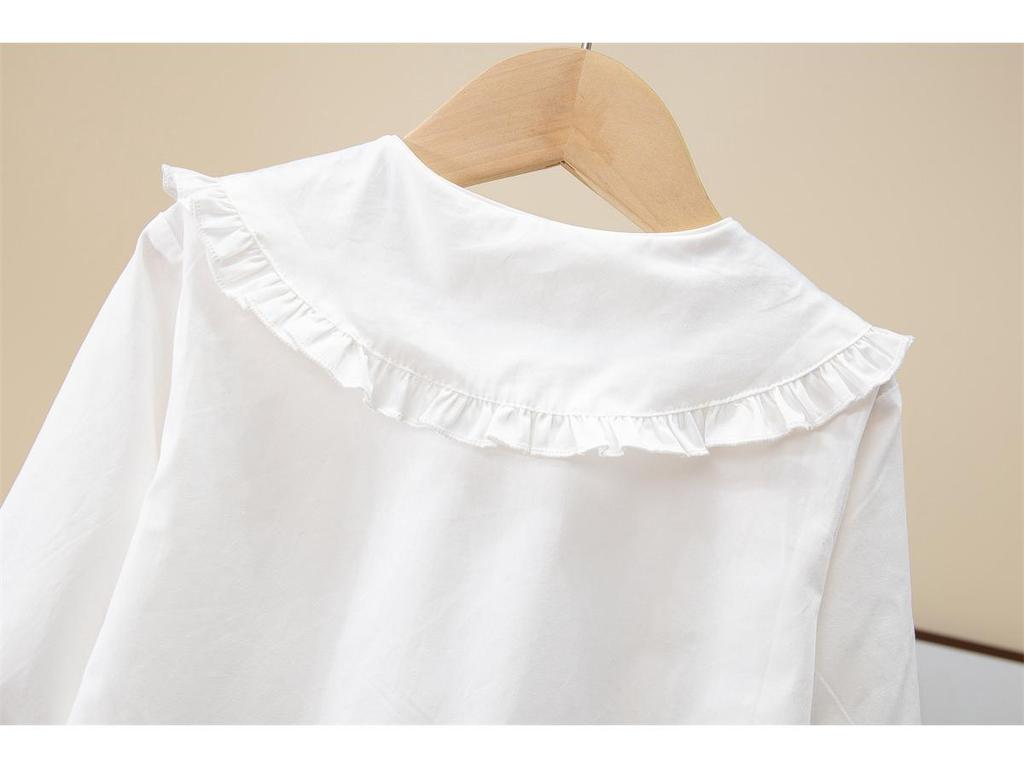 Spring & Autumn Girls' Cotton Doll Collar Long Sleeve Shirt - Casual Trendy Top for Kids