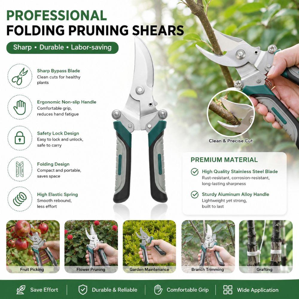 Stainless Steel Pruning Shears Non-Slip Handle Branch Pruner Garden Scissors Tree Branch Pruning
