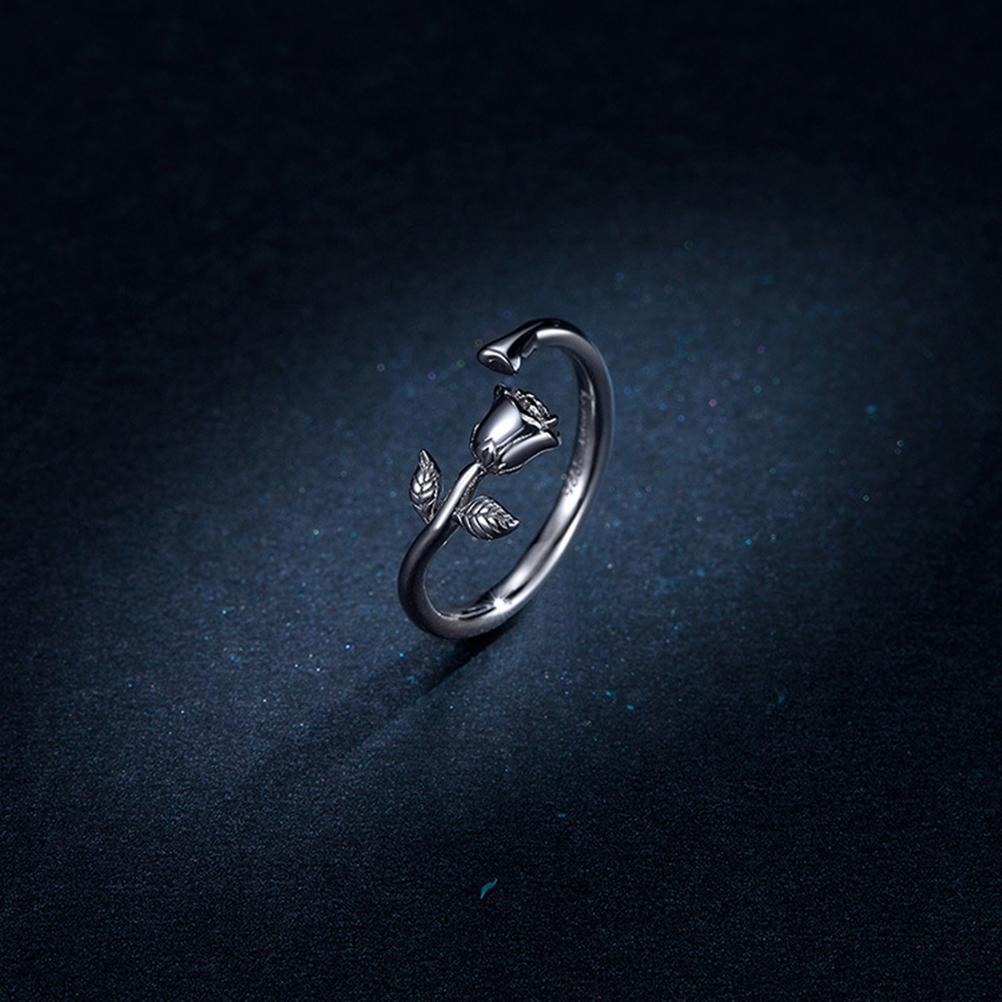 Rose Flower Ring 925 Sterling Silver Open Ring Adjustable Finger Ring for Women Girls Valentine S Day Gift