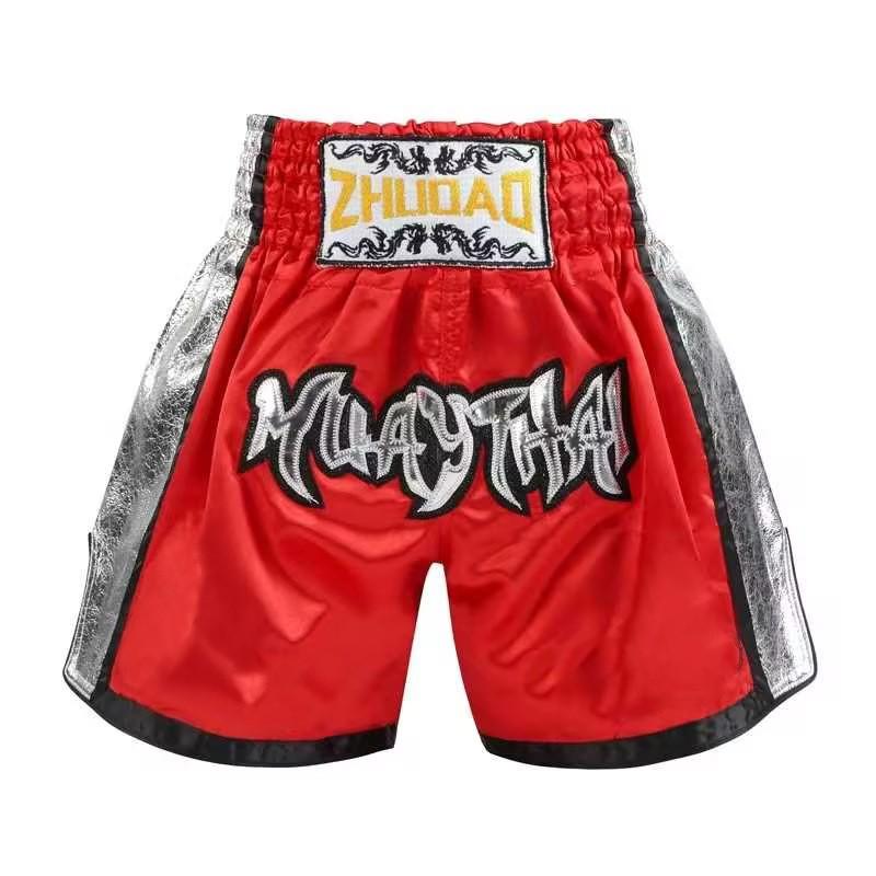 Muay Thai Shorts High Kick Training Side Shine Leather Trim Martial Arts Uniform