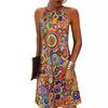 Bohemian Halter Neck Sleeveless A-line Dress with Colorful Spiral Print
