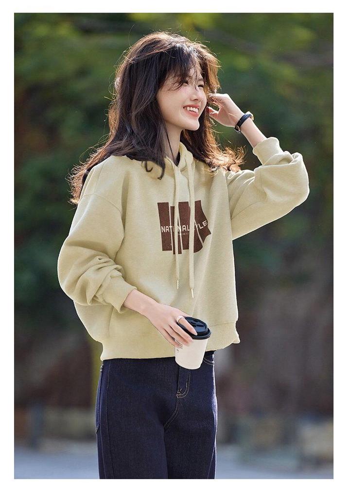 Trendy Letter Hooded Sweatshirt for Women - Spring 2026 Casual Loose Korean Style